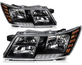Headlights Assembly Left+Right For 2018-2009 Dodge Journey Black Housing Pair 6B93BC-57