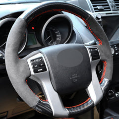 Carbon Fiber&Suede Leather Steering Wheel Sewing Wrap Cover Fit For Toyota Prado