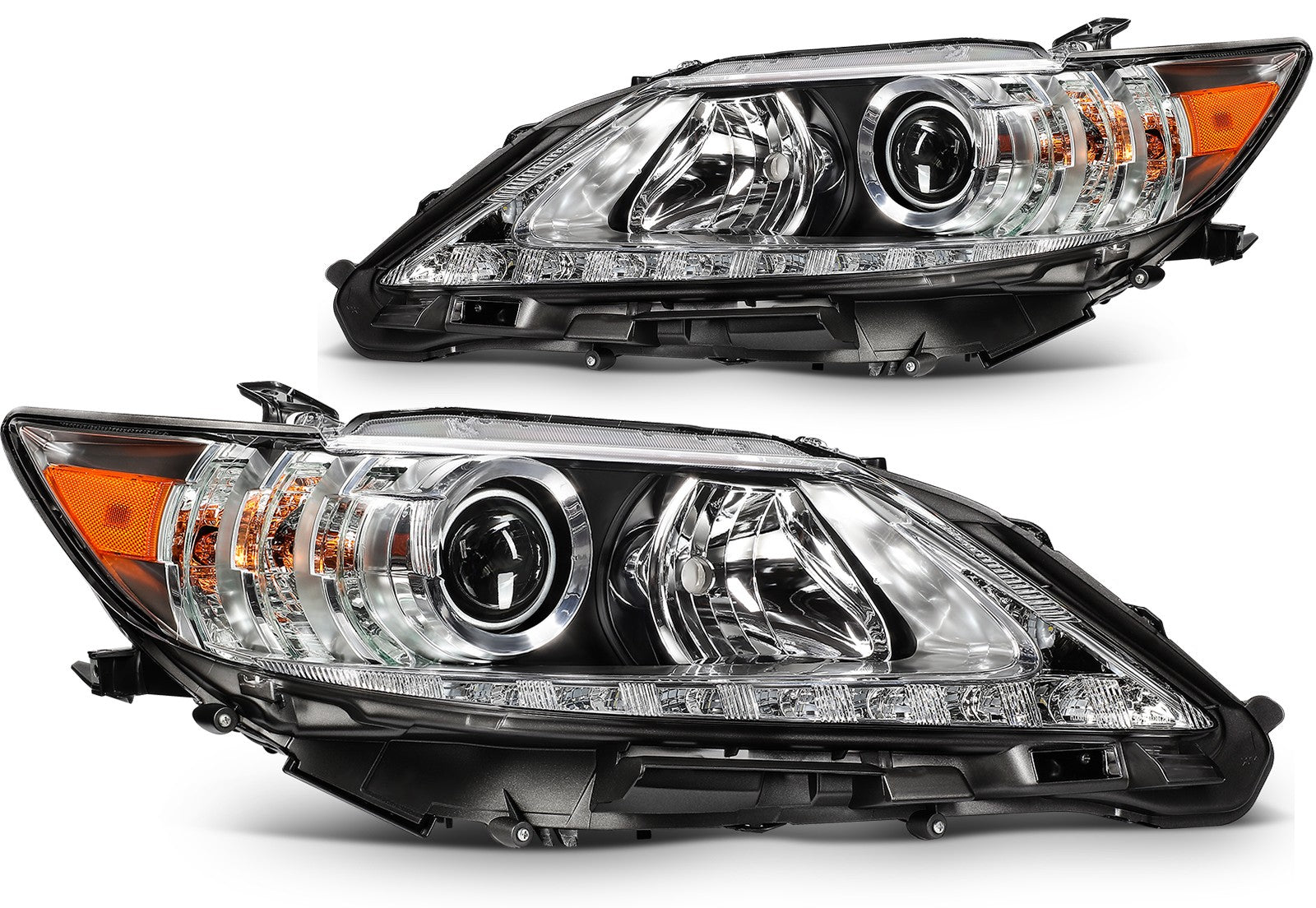 Pair Headlights Assembly For 2013-2015 Lexus ES300h 2.5L ES350 3.5L Black Amber 6B93BC-57