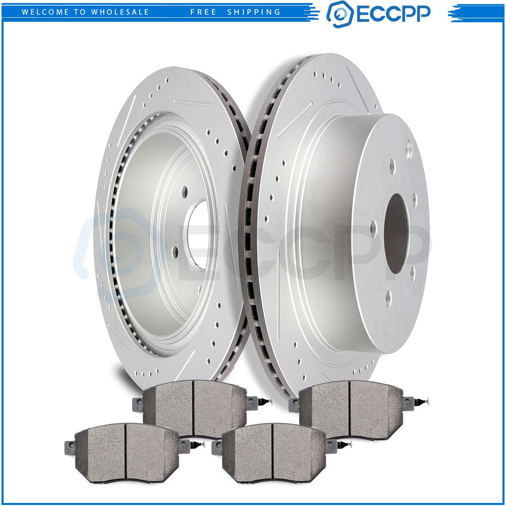 For Infiniti FX35 FX45 Nissan Murano Rear Brake Rotors Ceramic Pads Drill Slot 6B93BC-57