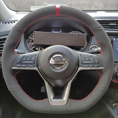 All Black Suede Leather Steering Wheel Hand Sewing Wrap Cover For Nissan Altima