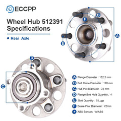 2Pcs Wheel Hub Bearings Assembly Rear FWD For 2009-2014 Acura TL Base Sedan 3.5L 6B93BC-57
