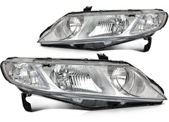 Pair Kit Halogen Headlights Assembly For 2006-2011 Honda Civic 1.8L 2.0L Chrome 6B93BC-57