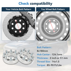 4 Pcs 2" 8x180 Hubcentric Wheel Spacers Front For Silverado Sierra 3500 HD SRW 6B93BC-57