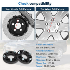 2Pcs 1" 5x5 to 5x5.5 Conversion Wheel Adapters 1/2"x20 For Jeep 5x127 to 5x139.7