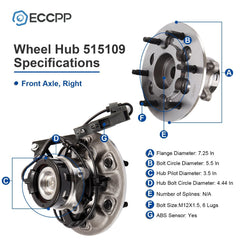 1Pc Wheel Hub Bearing Front Right 2WD For Chevy Colorado GMC Canyon Z71 Off-Road 6B93BC-57