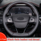 Black&Hole Leather Steering Wheel Red Stitch Wrap Cover For Ford Focus ST 19-20