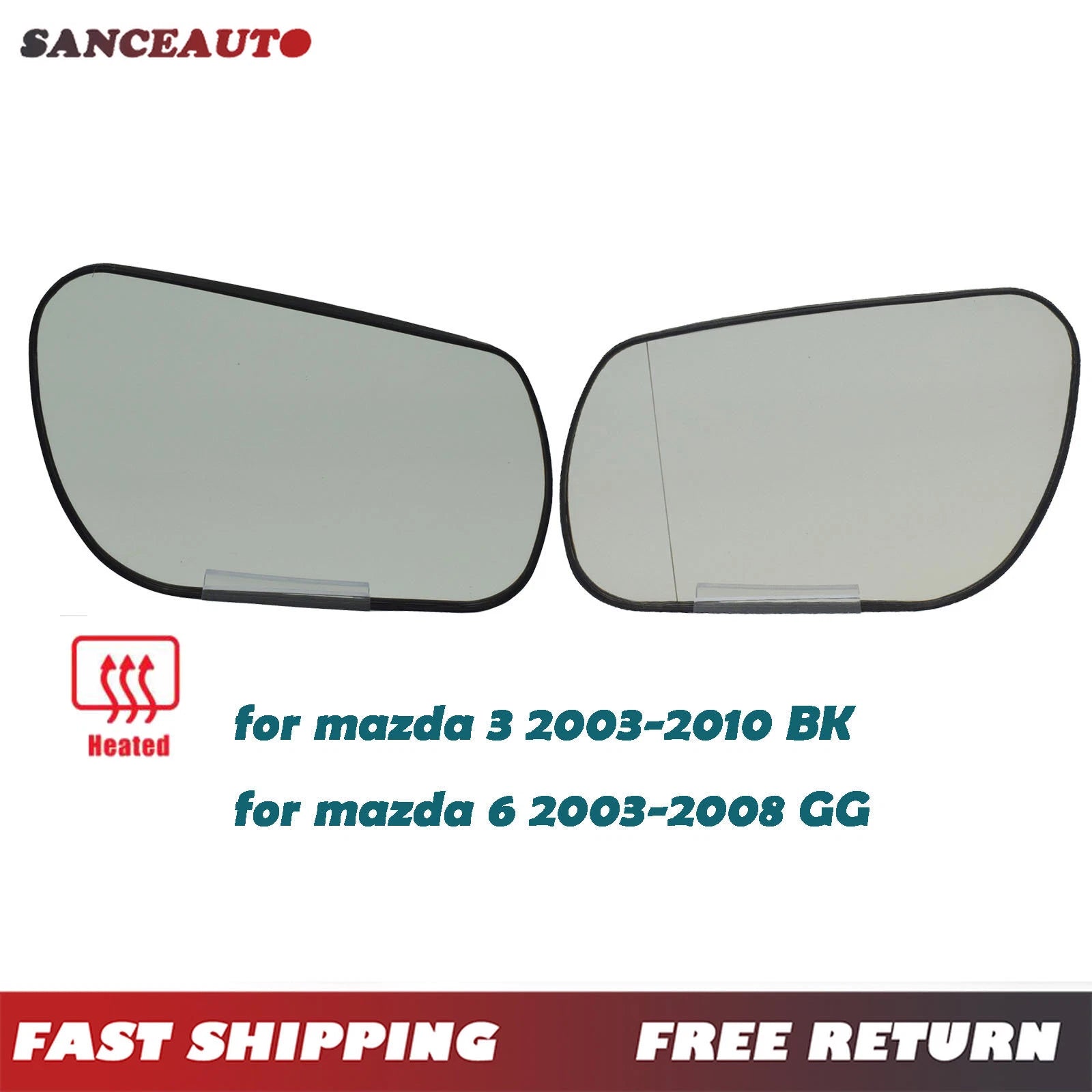 Left Right 2PC Heated Mirror Glass for Mazda 3 BK 2003-2010 Mazda 6 GG 2003-2008 6B93BC-57