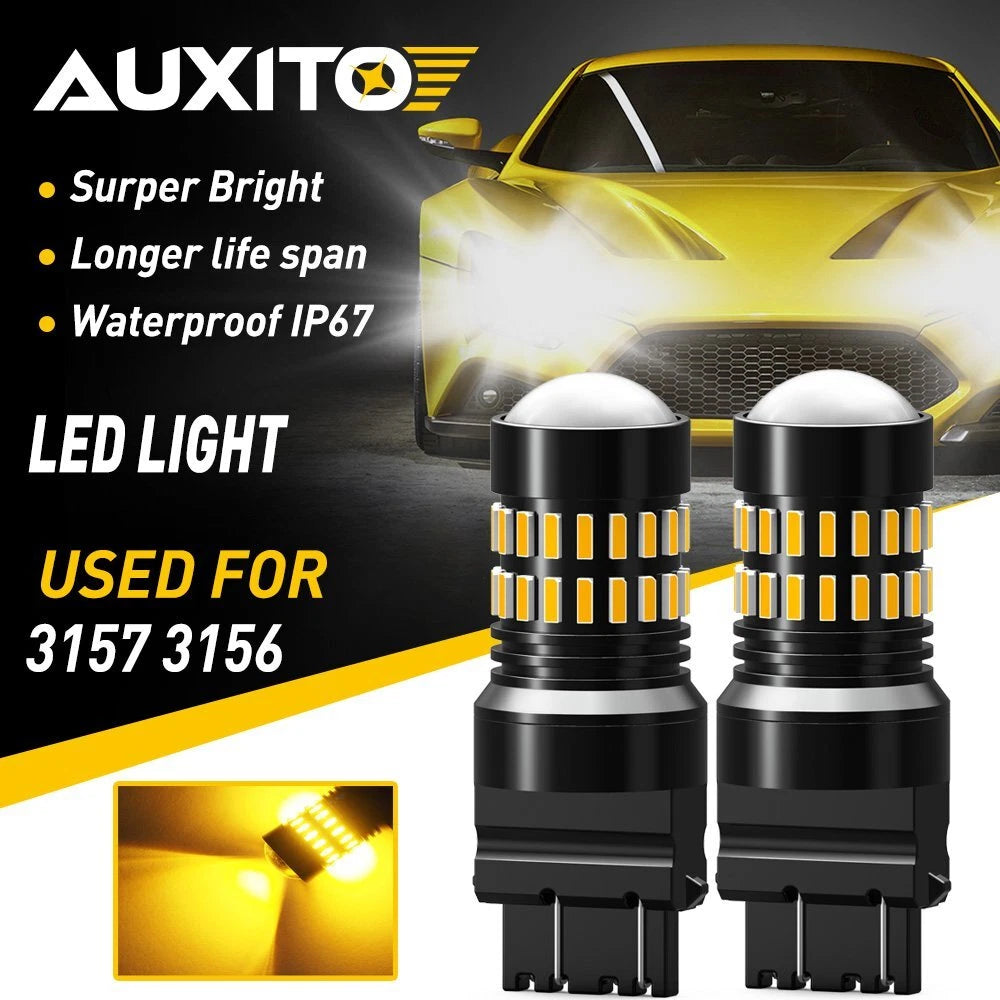 2X AUXITO Turn Signal Light 3156 3157A Amber LED Bulb 48H For Chevy Silverado EC AUXITO