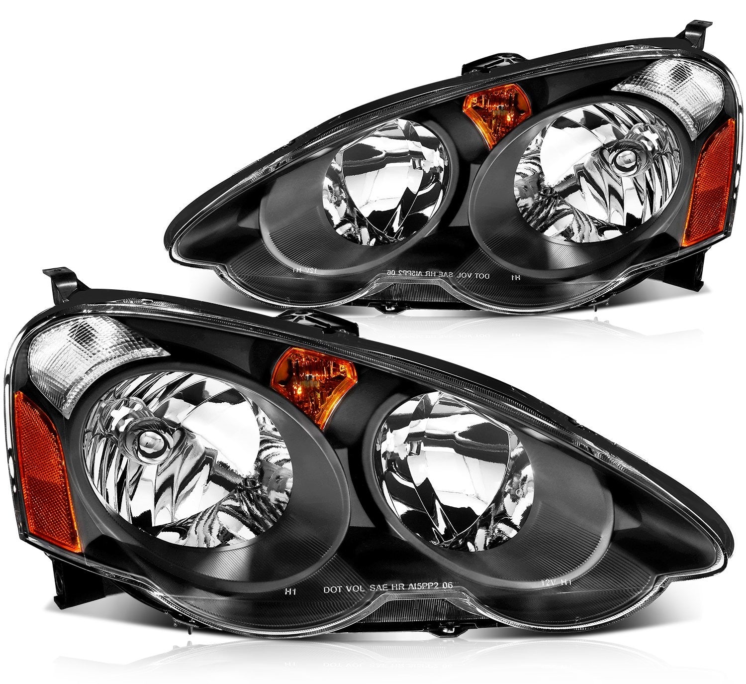 ECCPP Headlights Assembly For Acura RSX 2.0L 2002-2004 Pair Kit Black Amber 6B93BC-57