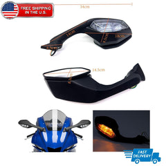 For Yamaha YZF R1 2015-24 YZF R1M R6 17-22 Side Rearview Mirrors LED Turn Signal