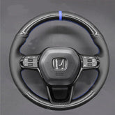 5D Carbon Fiber&Leather Steering Wheel Hand Sewing Wrap Cover For Honda Civic 22