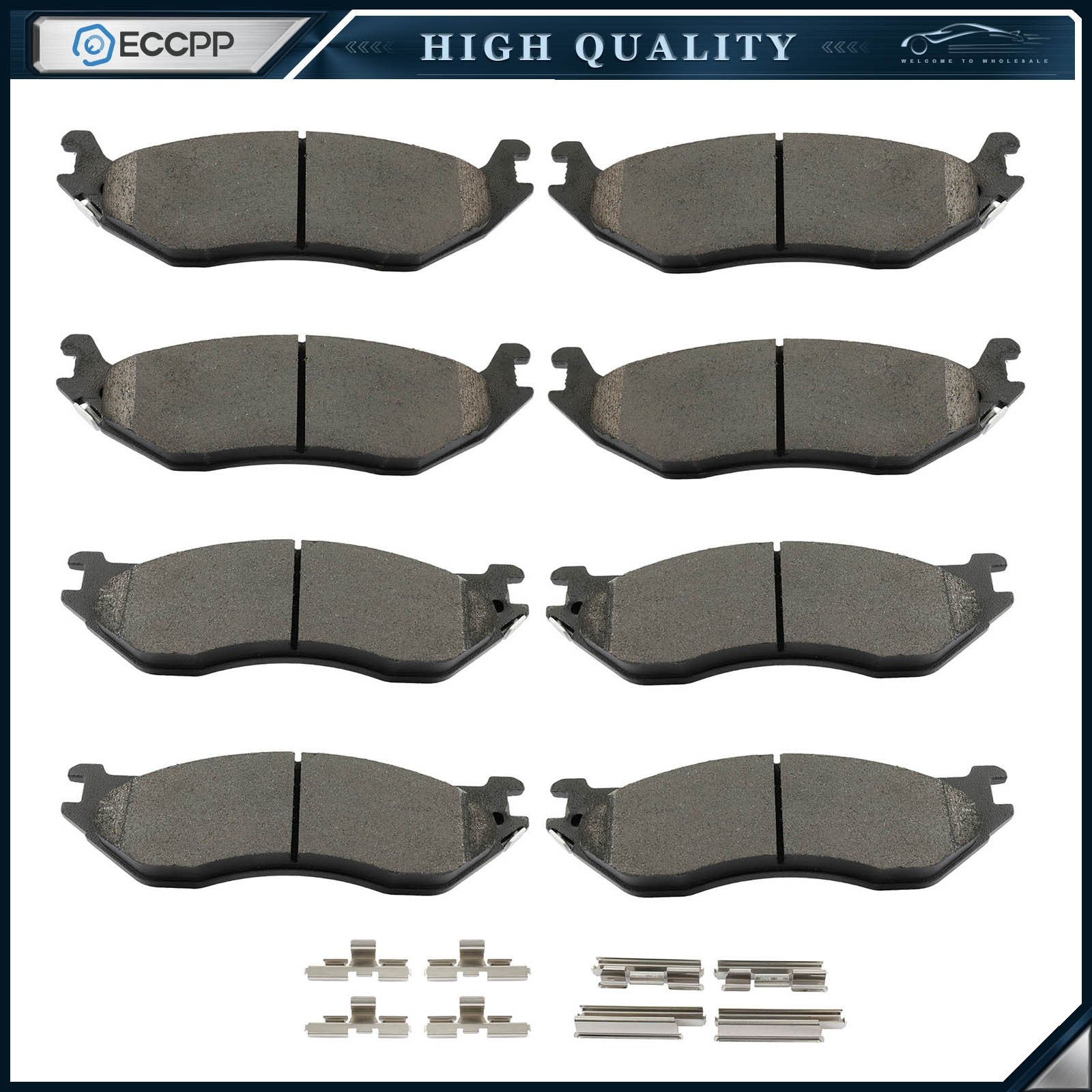 8PCS Front And Rear Semi-Metallic Brake Pads For 2002-2004 Dodge Ram 1500 SLT ST KOEEP