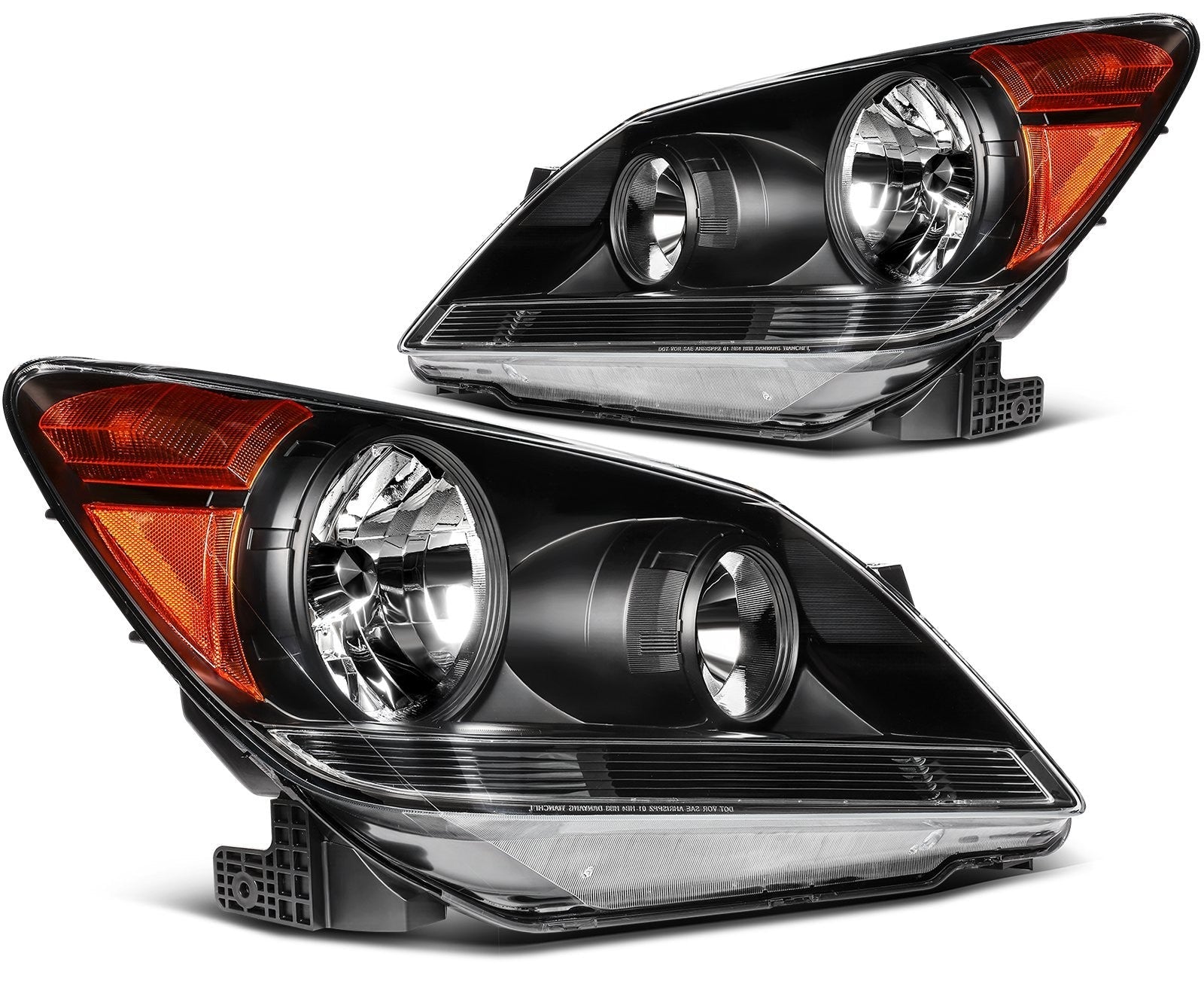 Pair Halogon Headlights Assembly For 2008-2010 Honda Odyssey 3.5L Black Amber 6B93BC-57