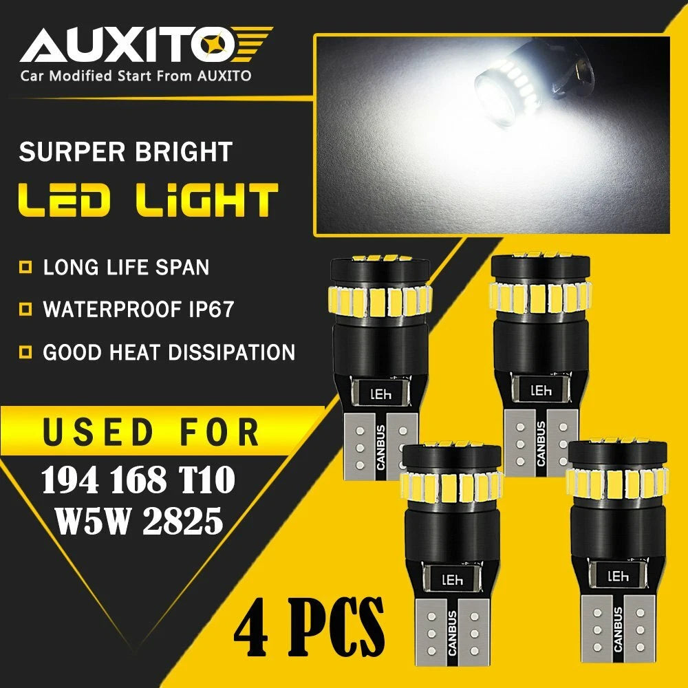 4X AUXITO T10 168 2825 194 LED License Plate Light Bulb 6000K Bright White EOA AUXITO