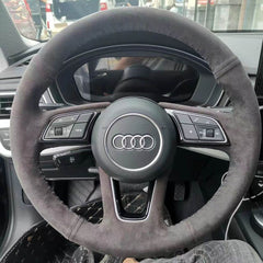Black Suede Leather Steering Wheel Hand Sewing Wrap Cover Fit For Audi A3 A4 A5