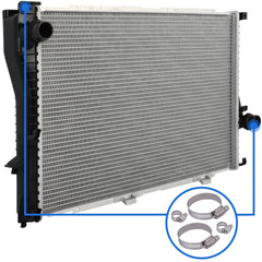 Radiator For 01-05 BMW 525i 99-00 BMW 528i with Universal Oil Hose Clamps Kit