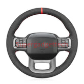 Black Suede Steering Wheel Red Stitch Wrap Cover For Ford F-150 Raptor 2021-23