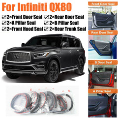 Door Rubber Seal Strips Weather Draft Wind Noise Reduction Kit For Infiniti QX80