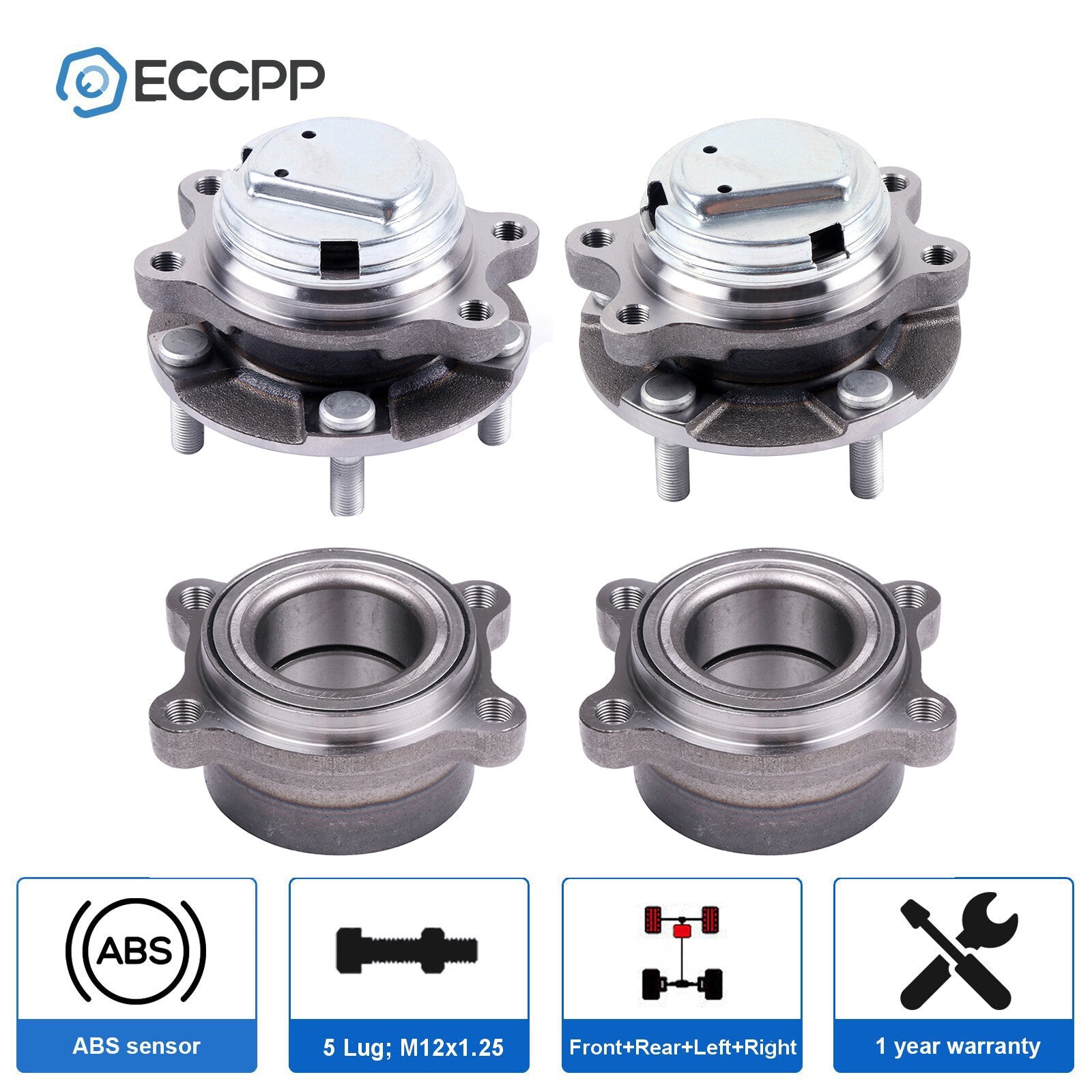 4X Wheel Hub Bearings & Modules Front Rear For Infiniti FX35 Base 3.5L RWD 2009 6B93BC-57