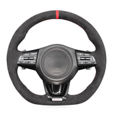 All Black Suede Leather Steering Wheel Sewing Wrap Cover For Kia Stinger 2018-20