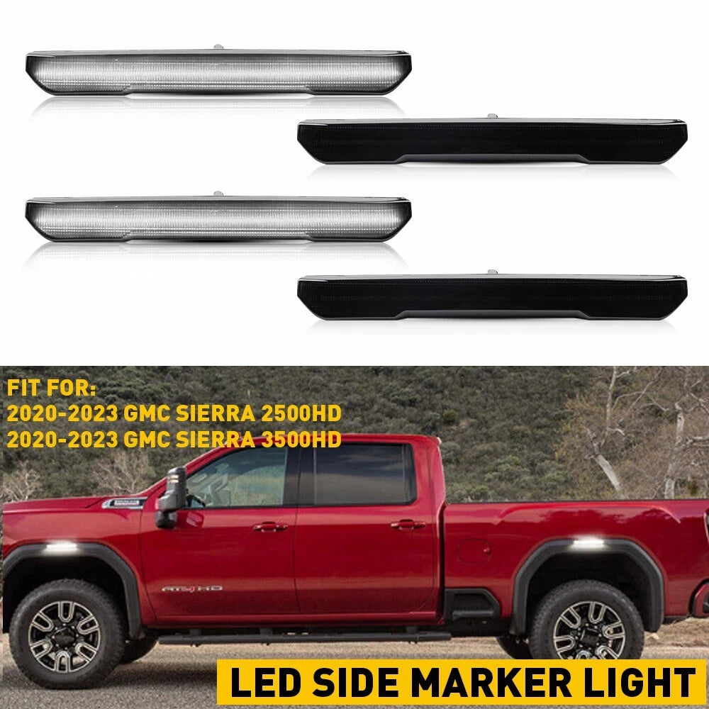 4x Smoked Front&Rear White Side LED Marker Lights For GMC 20-23 Sierra 2500 3500 6B93BC-57