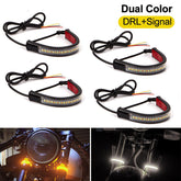 4PCS White/Amber Switchback LED Fork Turn Signal DRL Light Strips For Motorcycle