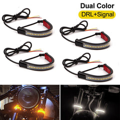 4PCS White/Amber Switchback LED Fork Turn Signal DRL Light Strips For Motorcycle