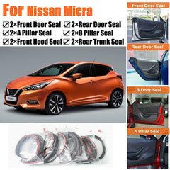 Door Rubber Seal Strips Weather Draft Wind Noise Reduction Kit For Nissan Micra