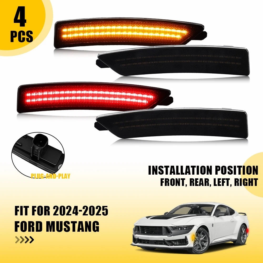 4x For Ford Mustang 2024-25 Front Rear Amber Red LED Side Marker Lights Smoked A 6B93BC-57