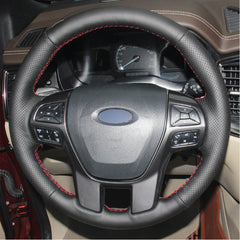 DIY Top Leather Steering Wheel Hand-stitch on Wrap Cover For Ford Ranger Everest