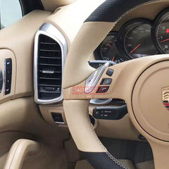 Black&Beige Leather Steering Wheel Hand-stitch on Cover For Porsche Panamera