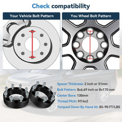2 inch Wheel Spacers 8x170 For Ford F-250 F-350 Super Duty with 14x2 Studs Only 6B93BC-57