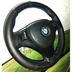 5D Carbon Fiber&Leather Steering Wheel Hand-stitch on Wrap Cover For BMW E90 E92