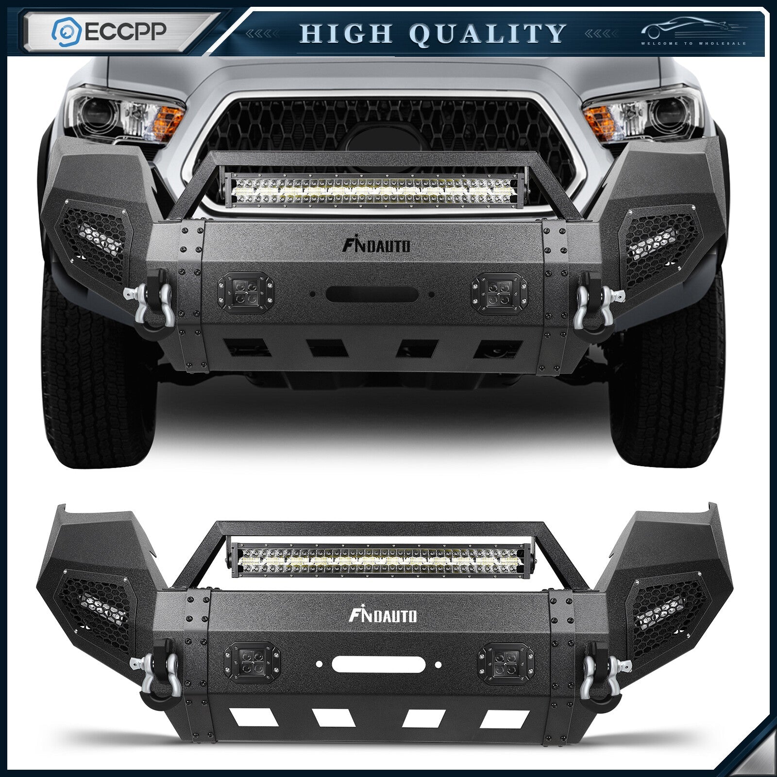 ECCPP Front Bumper w/ D-ring+Winch Seat+LED Light For 2016-2023 Toyota Tacoma 6B93BC-57