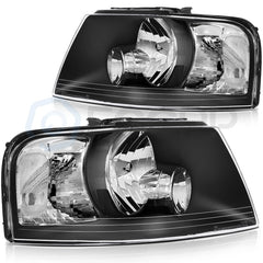 Pair Halogon Headlights Assembly For 2003-2006 Ford Expedition 4.6L 5.4L Black 6B93BC-57