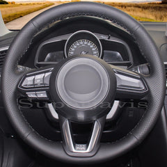 Custom Black PU Leather Steering Wheel Stitch on Cover For Mazda 3 Axela 2017-18