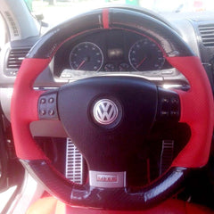 Carbon Fiber&Leather Hand Sewing Steering Wheel Wrap Cover For VW Golf MK5 GTI
