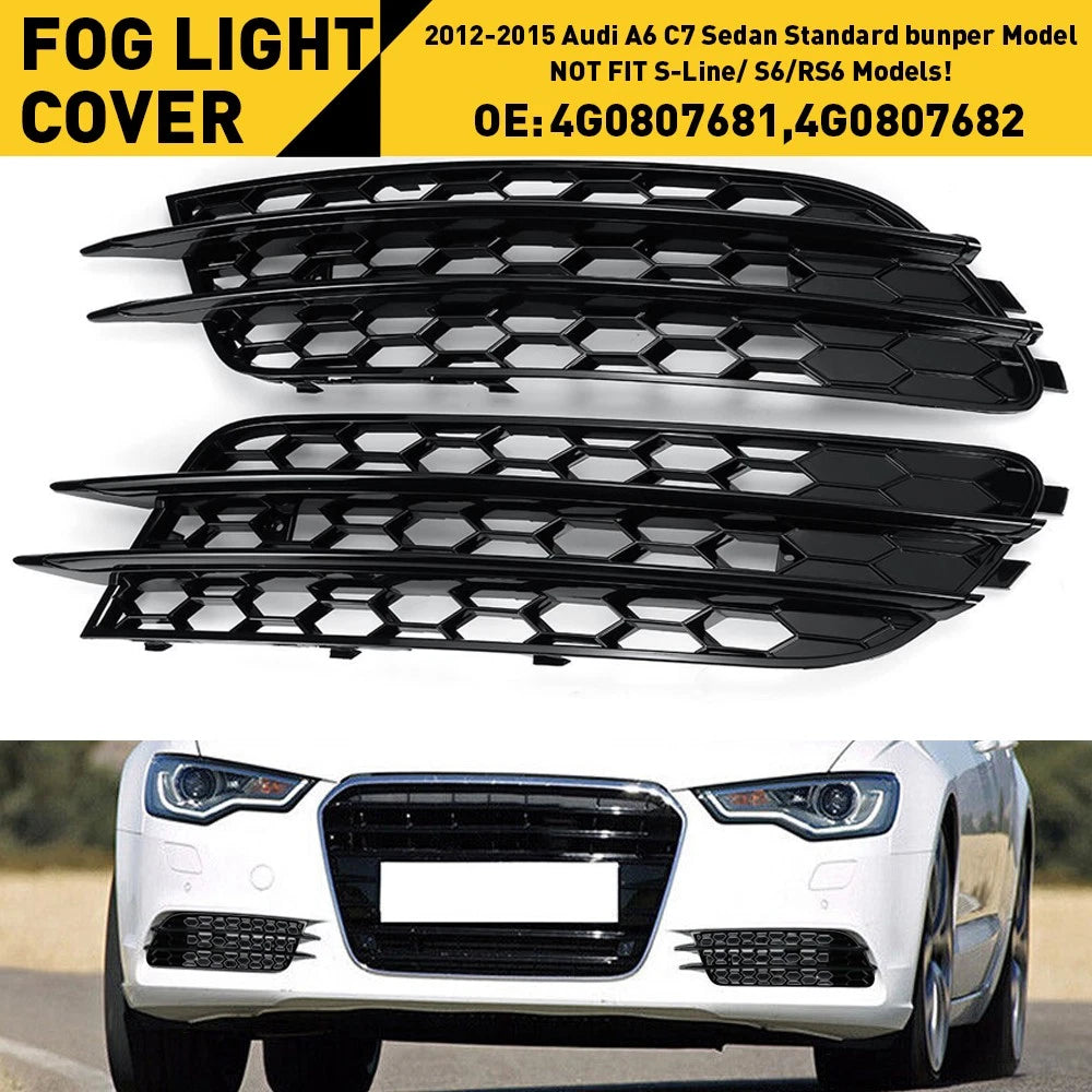 Pair Front Bumper Grill Fog Light Lamp Cover Trim For 2012-2015 Audi A6 C7 Sedan 6B93BC-57