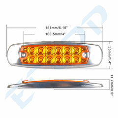 10x6.5" Led Cab/Side Turn Signal Marker Lights 12LED Yellow Stainless Rim Sealed KOEEP
