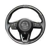 Carbon Fiber&Hole Leather Steering Wheel Hand Sewing Wrap Cover For Mazda 3 CX-3