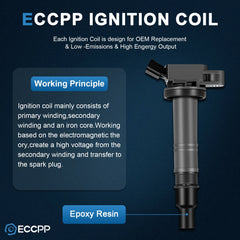 ECCPP 4 Ignition Coils For 2007-2011 Toyota Camry 2009-2012 Toyota Matrix 2.4L ECCPP