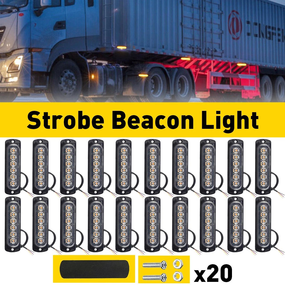 20PCS 6 LED Amber Grill Side Marker Emergency Strobe Light Bar Kit Tow Truck 6B93BC-57