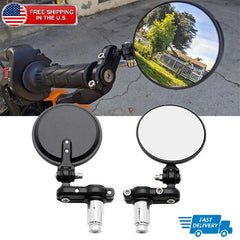 7/8" Black Round Rearview Mirrors Set Custom Handle Bar End Motorcycle Universal