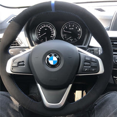 All Black Suede Leather Steering Wheel Hand-stitch on Wrap Cover For BMW X2 2020