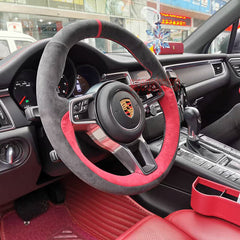 Black& Red Suede Leather Steering Wheel Wrap Cover Fit For Porsche Cayenne 15-16