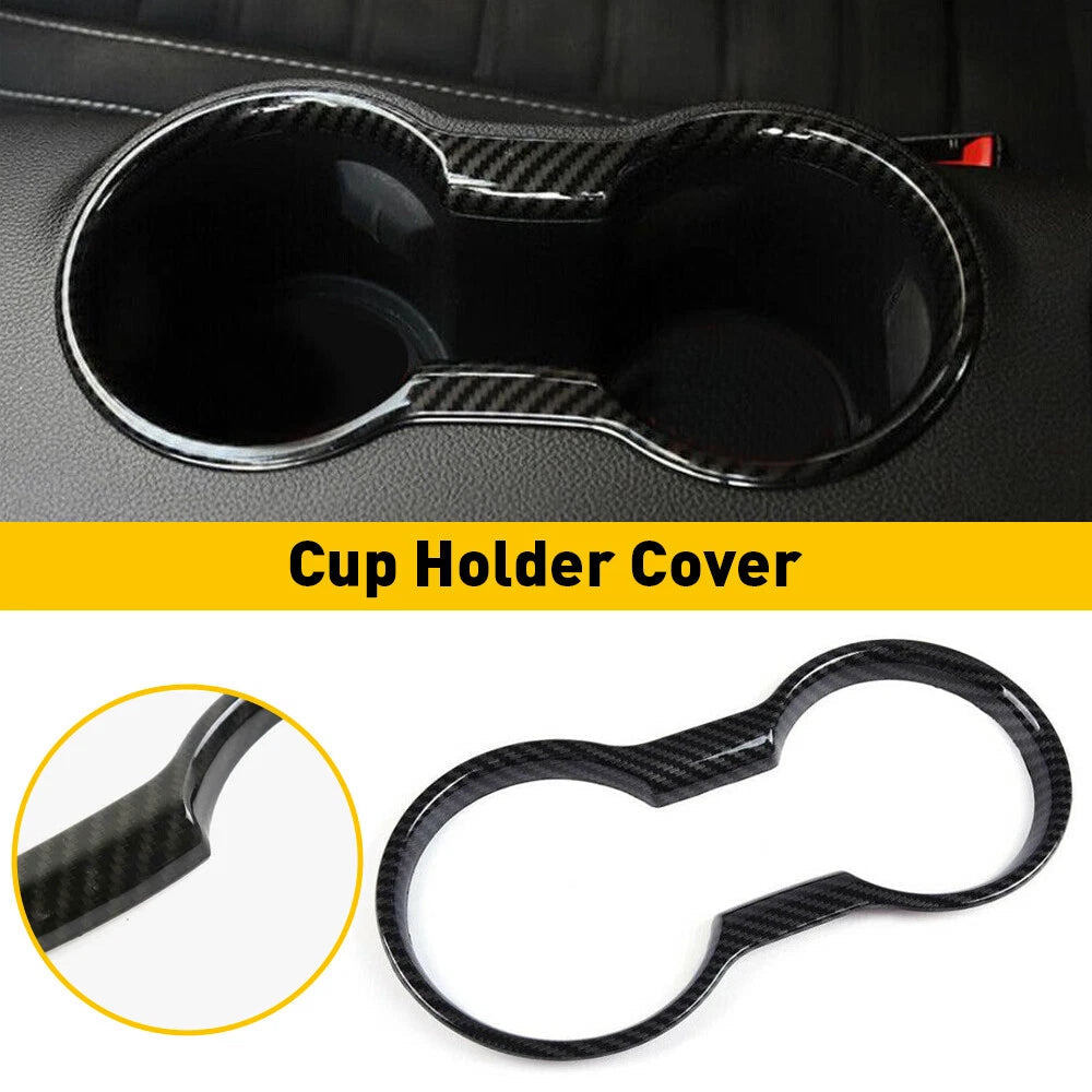 CUP HOLDER COVER FRAME CARBON FIBER ACCESSORIES TRIM FOR MUSTANG 2015-2022 EOA 6B93BC-57
