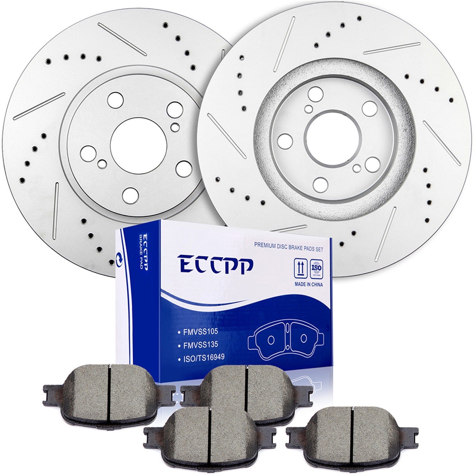 Front for Toyota Celica GTS TC Drilled Slotted Rotors + Ceramic Brake Pads Set 6B93BC-57