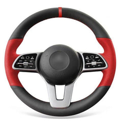 Black&Red Hole Leather Steering Wheel Hand Sewing Wrap Cover For Benz E-Class