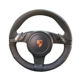 Black PU Leather Black Thread Steering Wheel Wrap Cover For Porsche Panamera